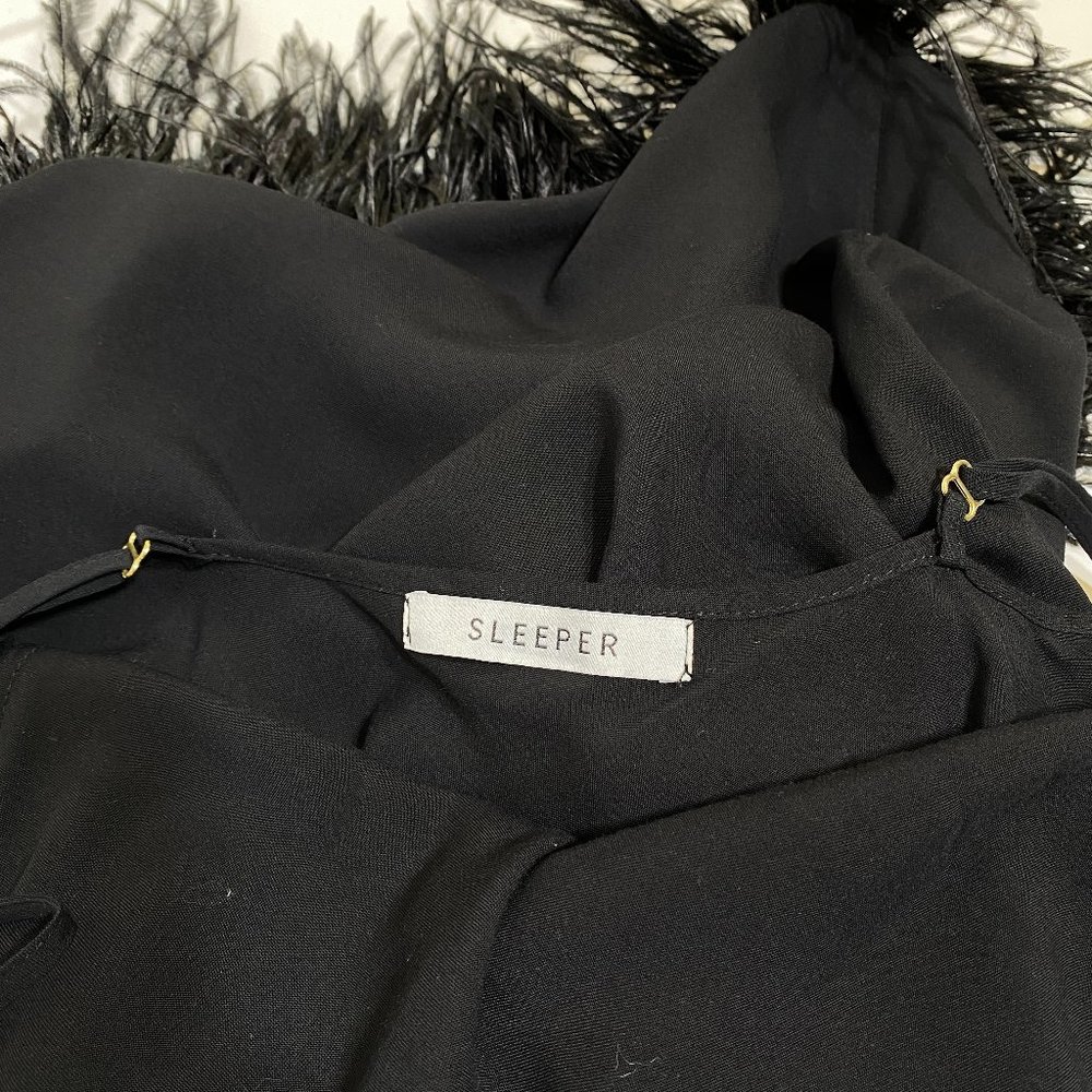SLEEPER Black Slip Dress w/Feather Trim - Picture 8 of 10